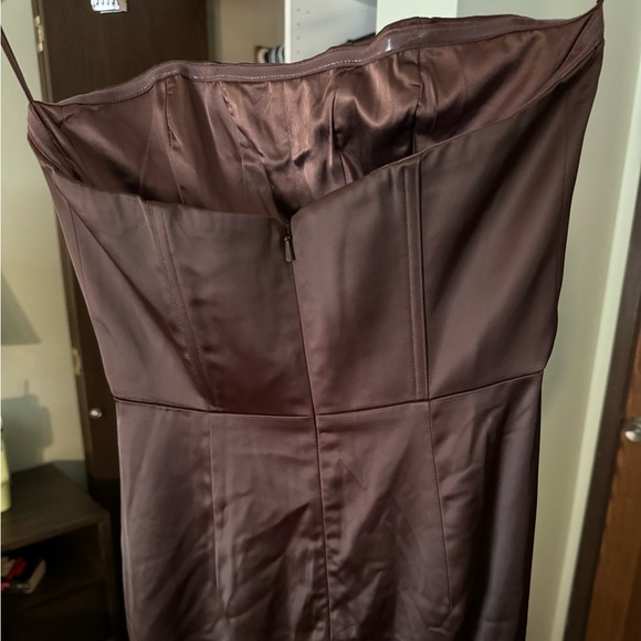 SOLD Bardot Brown Satin Dress - Picture 4 of 5